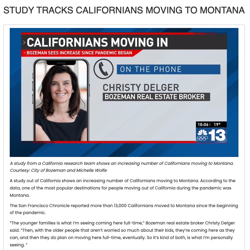 Californians Moving to Bozeman, Montana