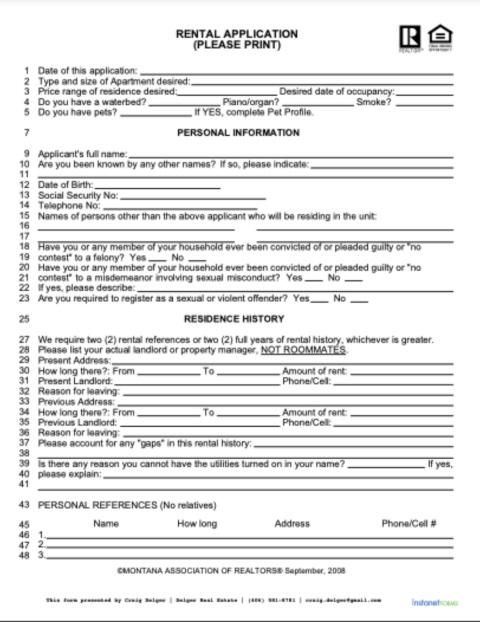 Rent Application Form